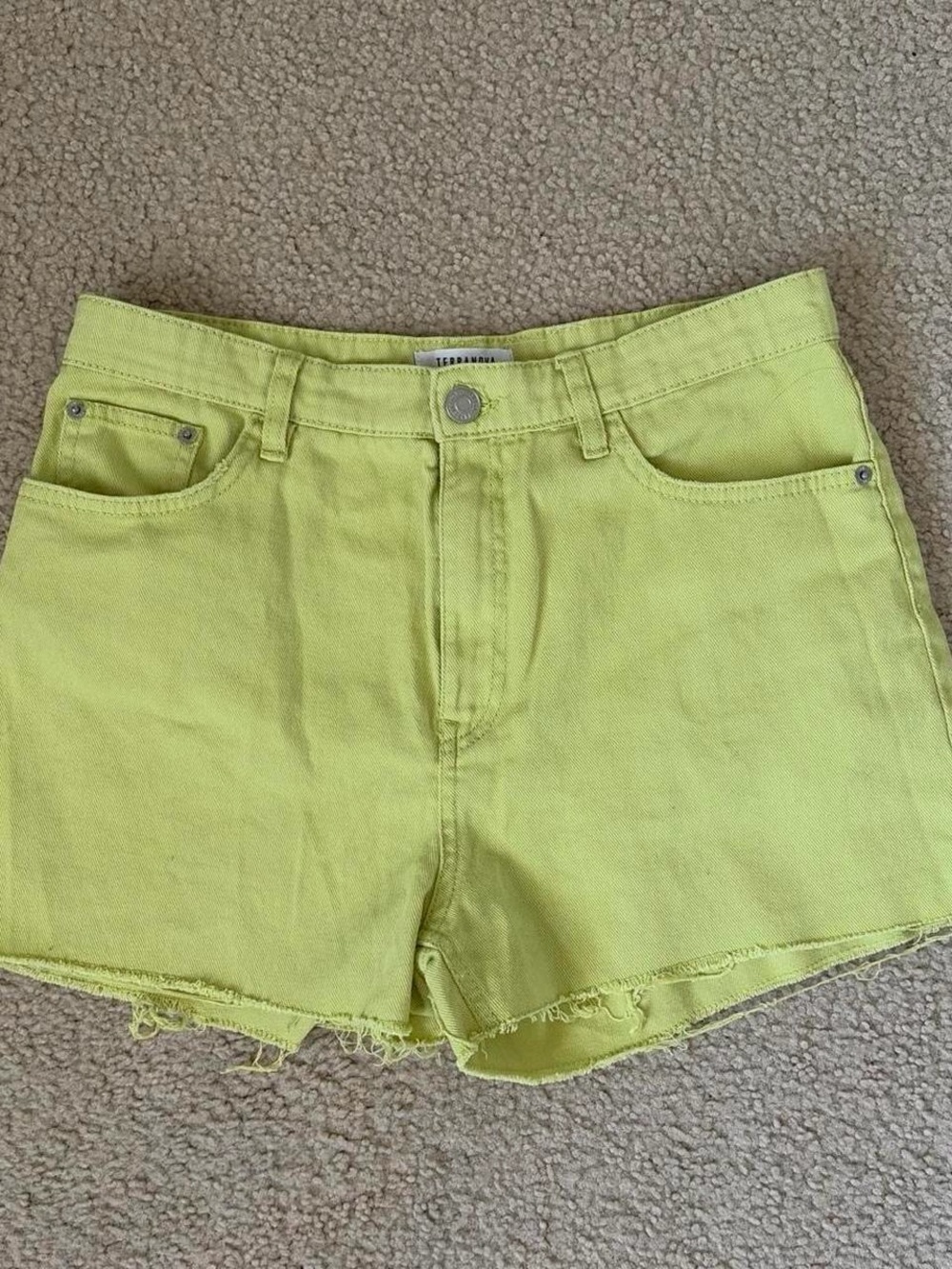 Terranova High-Rise Lime Green Denim Shorts with Raw Hem